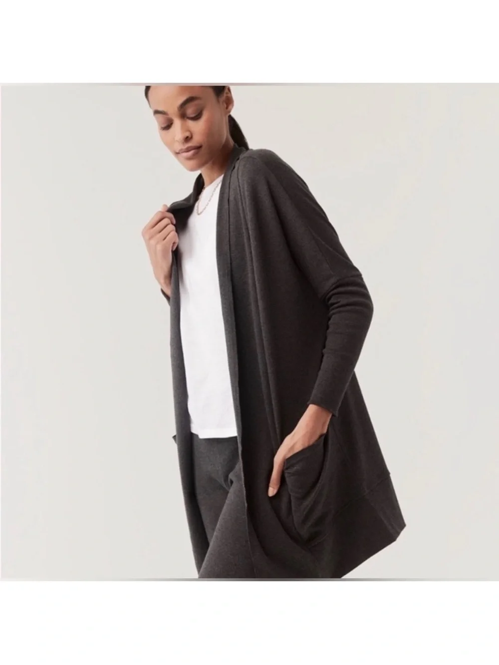 NWOT Pact Organic Airplane Wrap Cardigan Charcoal S/M Oversized Dolman Sleeve